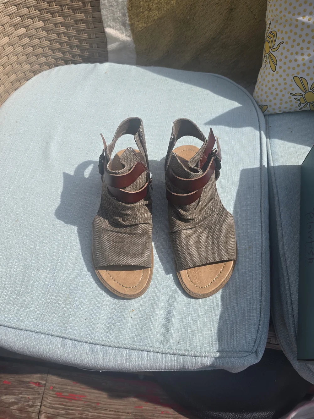 Blowfish Olive Canvas Slingback Sandals with Brown Straps